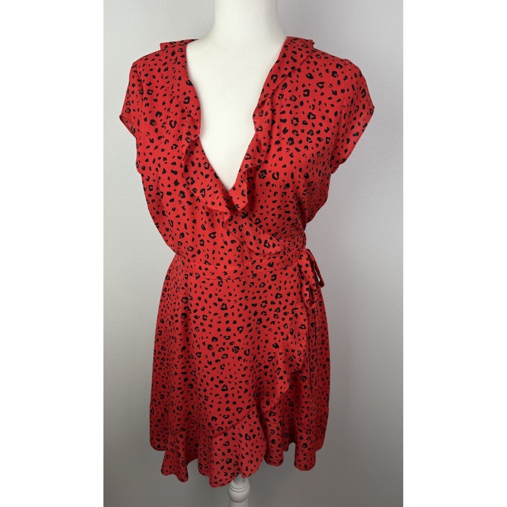 Sunday Best Aritzia Savoy‎ Red Leopard Print Mini Short Sleeve Wrap Dress Sz 4